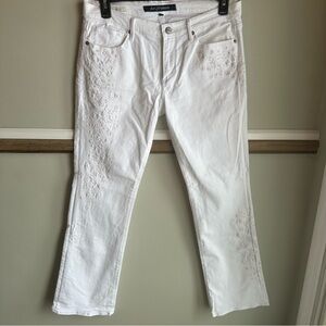 DRIFTWOOD Kelly White Straight-Leg Jeans Floral Embroidery
